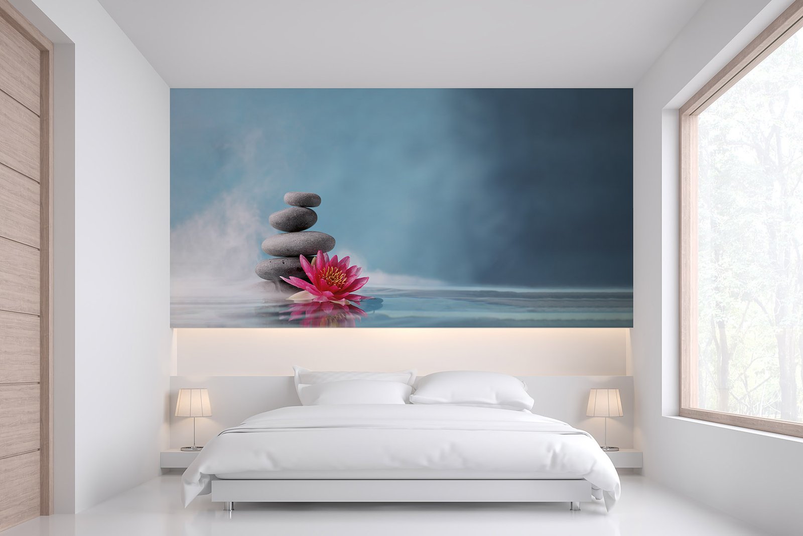 Schlafzimmer mit großformatigem print-it-Wandbild